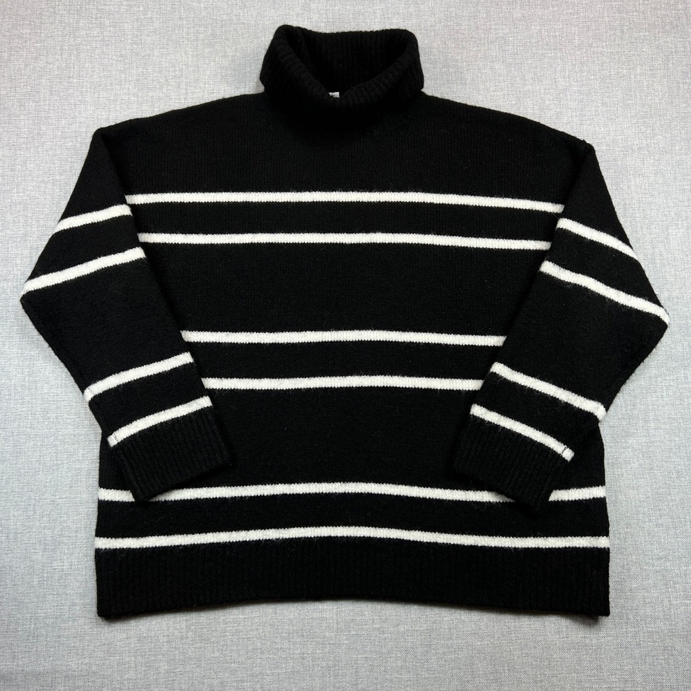 Grace + Karma Womens 3X Black White Striped Turtleneck Sweater Plus Size Cozy